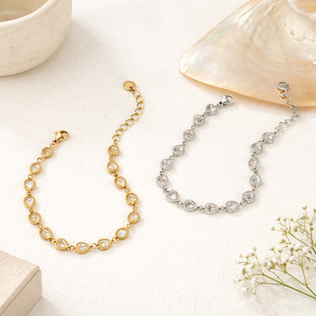 Heart Shaped Tennis Charm Bracelets