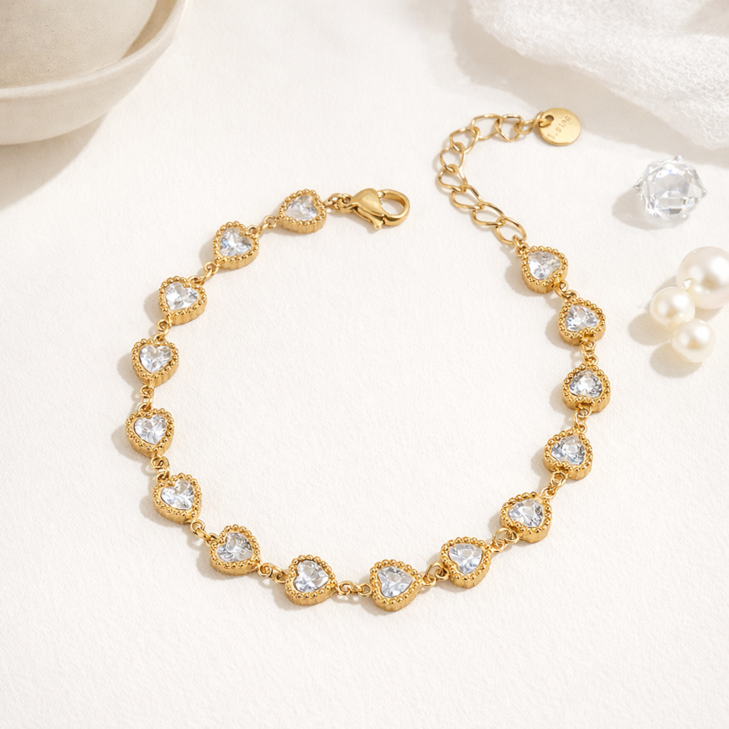 Heart Shaped Tennis Charm Bracelets