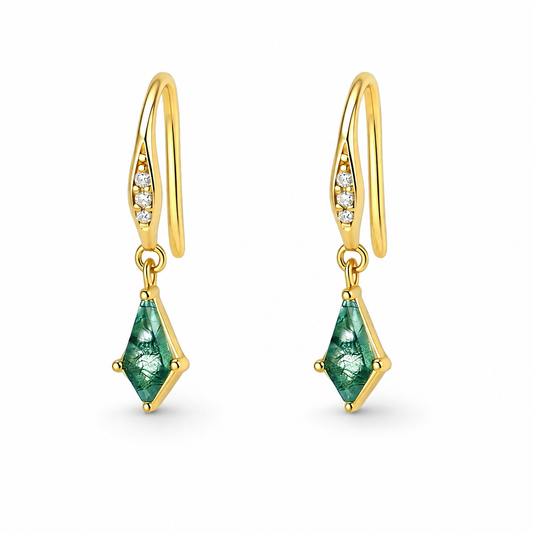The Ivyra - Natural Moss Agate Dangle Earrings