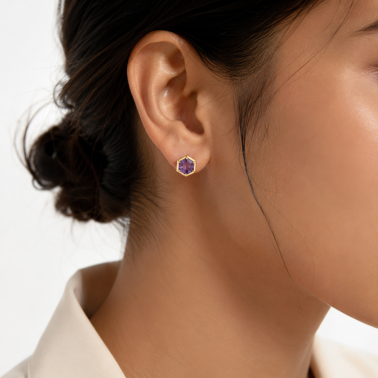 The Selene - Amethyst Stud Earrings