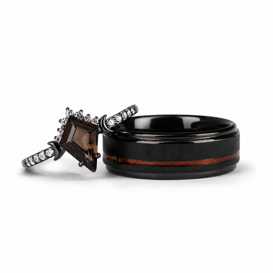 The Umber - Natural Smoky Quartz Couple Rings