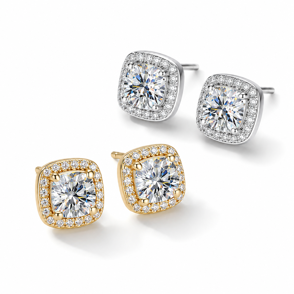 The Estelle - Cushion Halo Stud Earrings