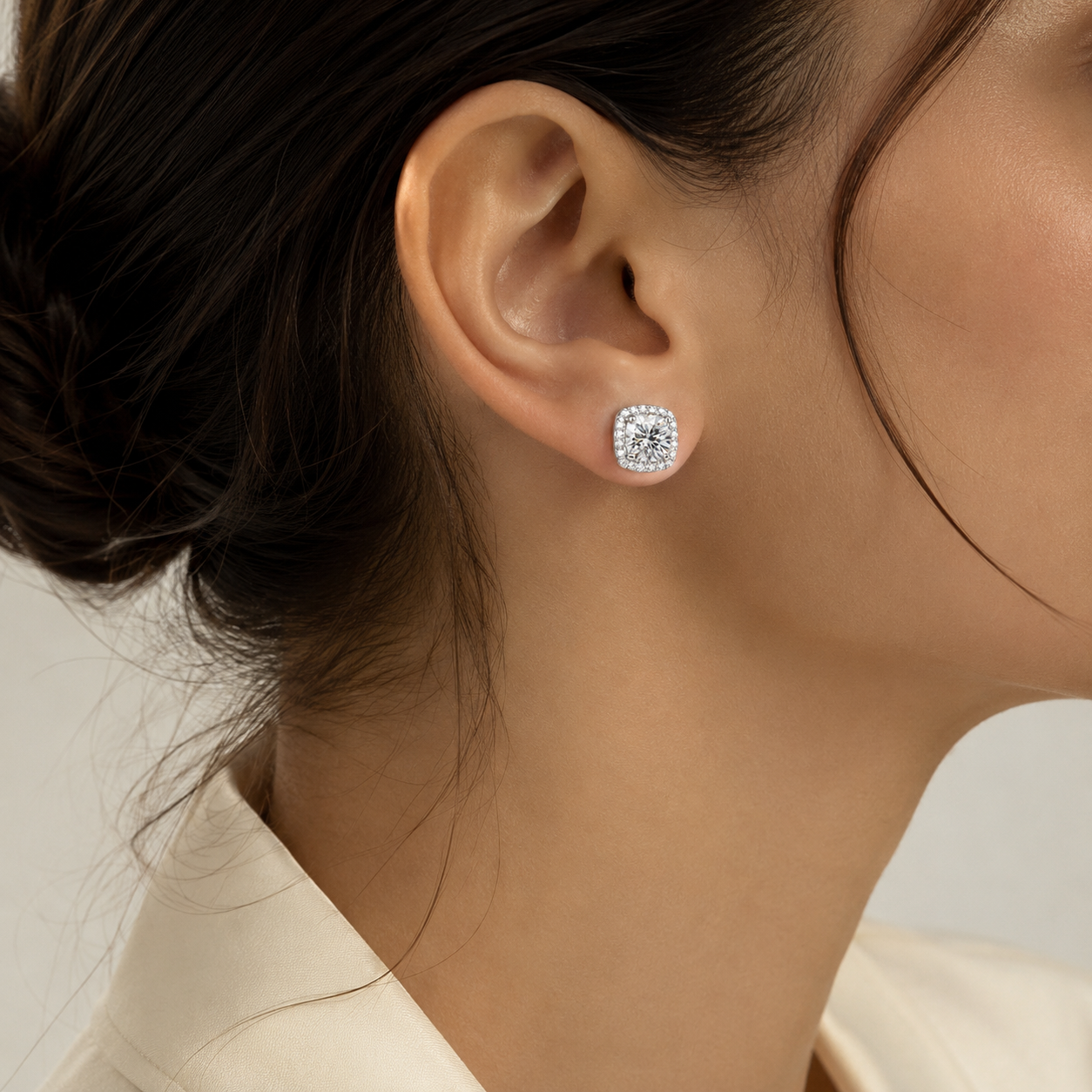 The Estelle - Cushion Halo Stud Earrings