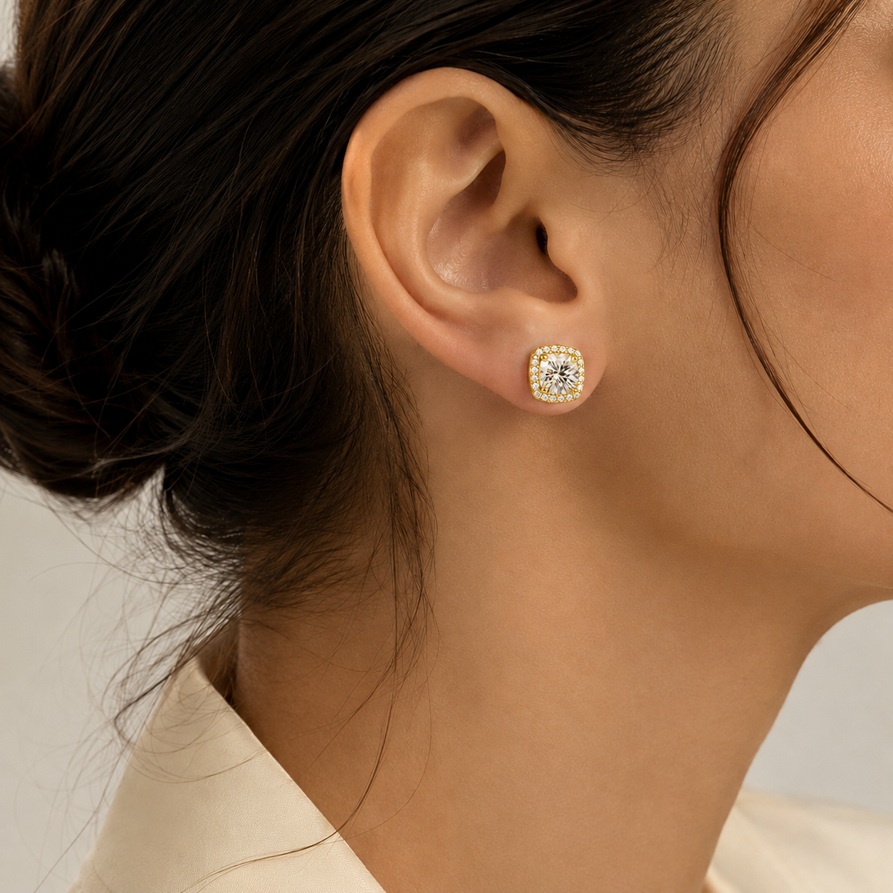 The Estelle - Cushion Halo Stud Earrings