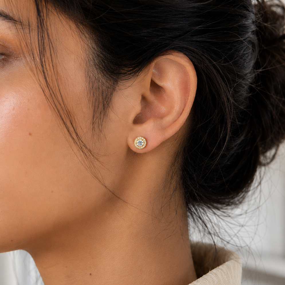 The Solene - Round Halo Stud Earrings