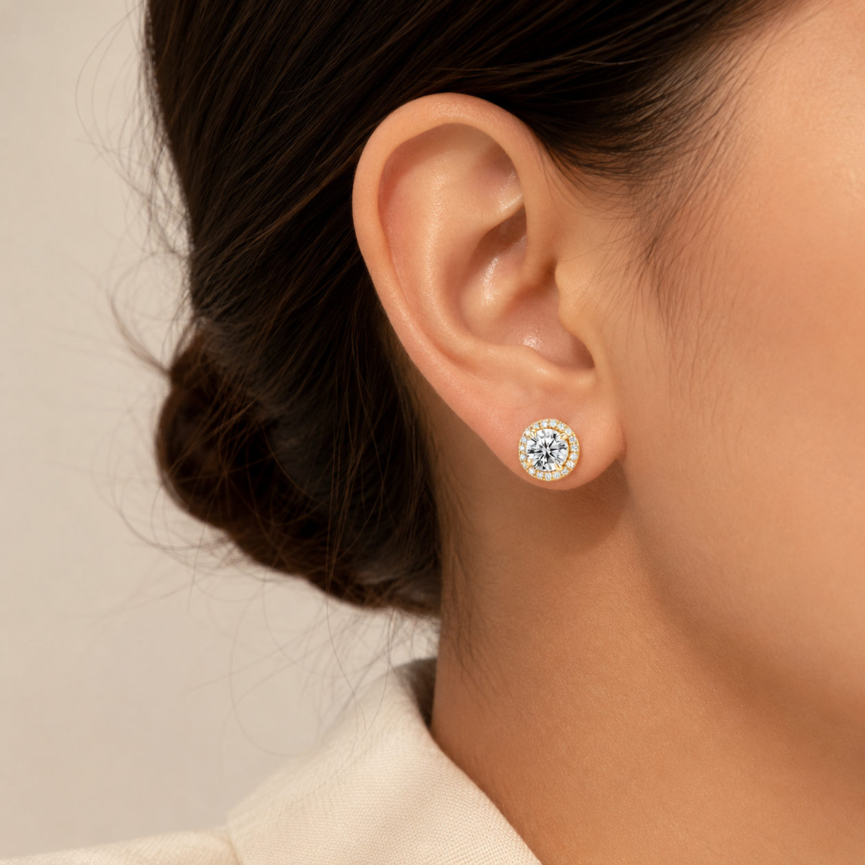 The Solene - Round Halo Stud Earrings