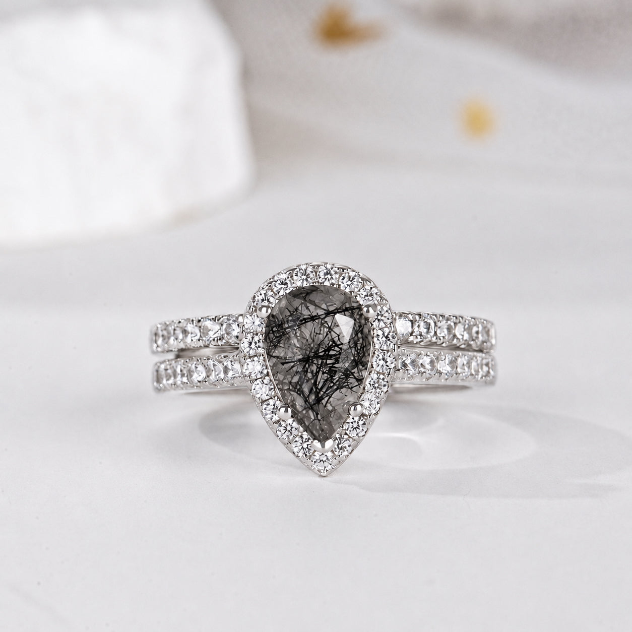 The Vesper - Natural Black Rutilated Quartz Couple Rings