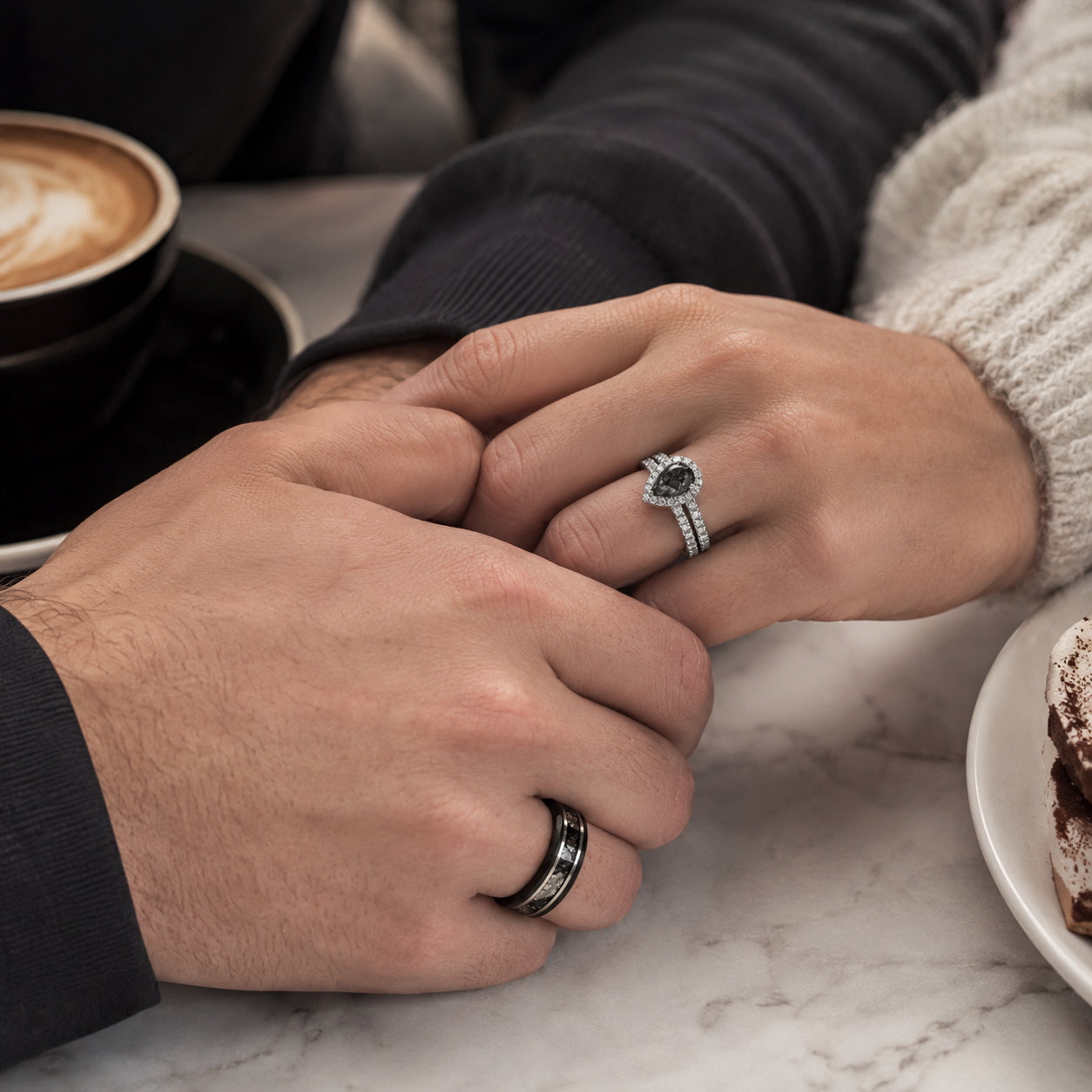 The Vesper - Natural Black Rutilated Quartz Couple Rings