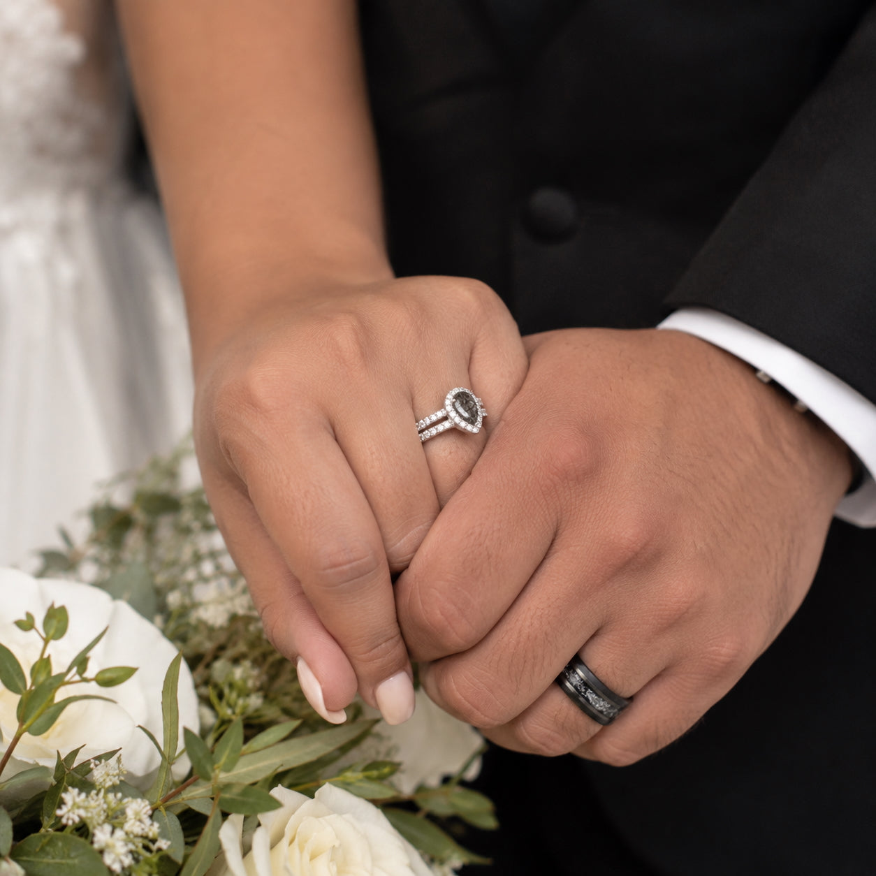 The Vesper - Natural Black Rutilated Quartz Couple Rings