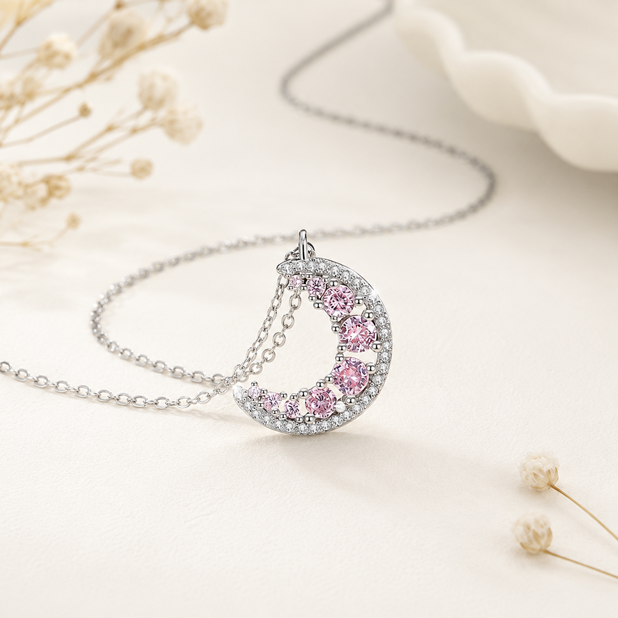 Crescent Moon Celestial Silver Necklace