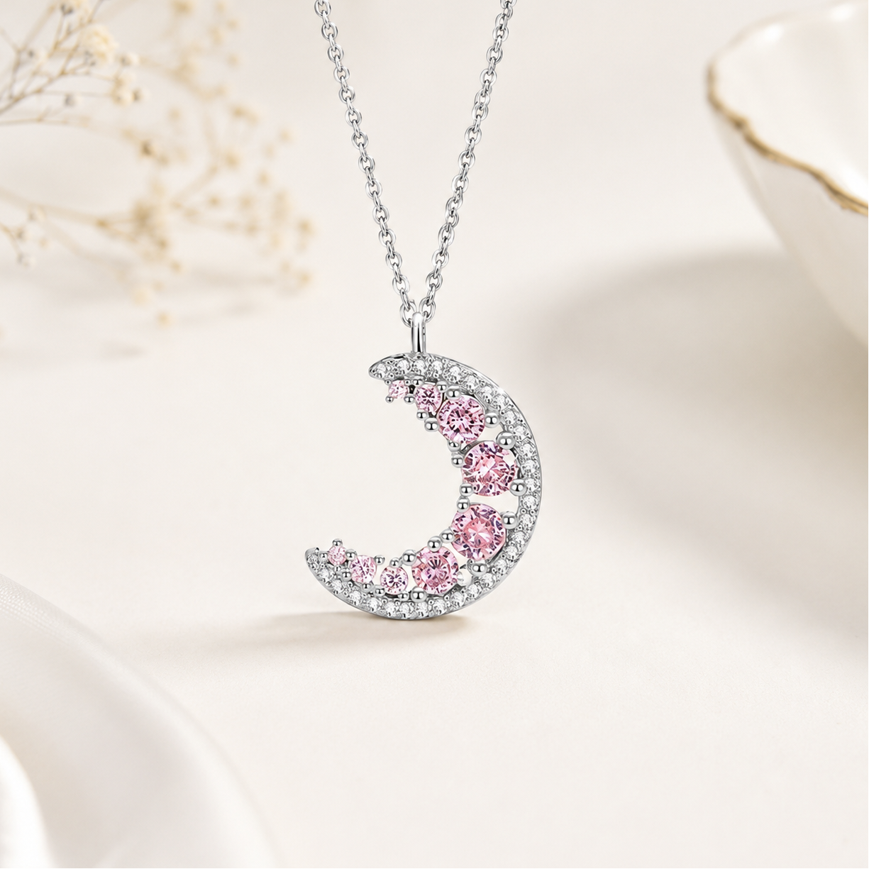 Crescent Moon Celestial Silver Necklace