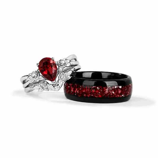 The Sangria - Natural Garnet Couple Rings