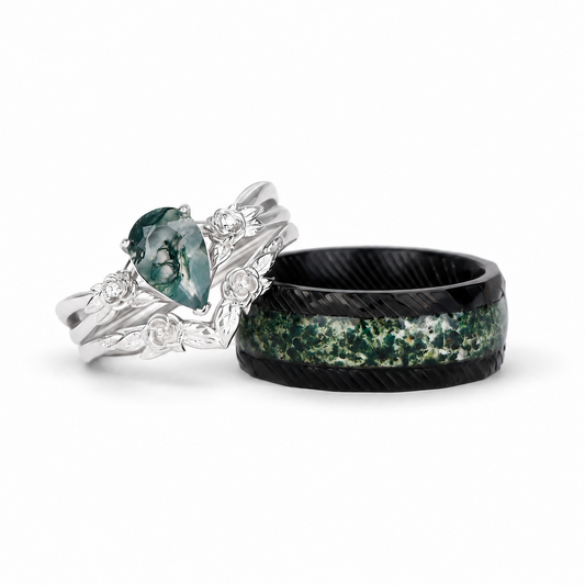 The Folira - Moss Agate Couple Ring Set