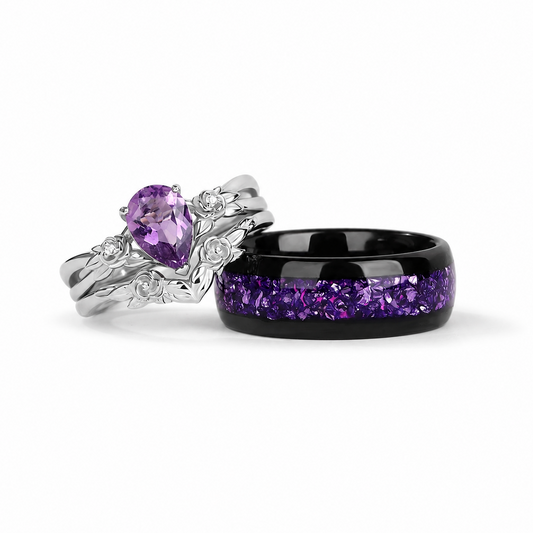 The Lavelle - Natural Amethyst Couple Rings
