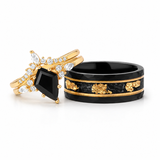 The Nyxora - Kite Cute Black Onyx Couple Ring Set