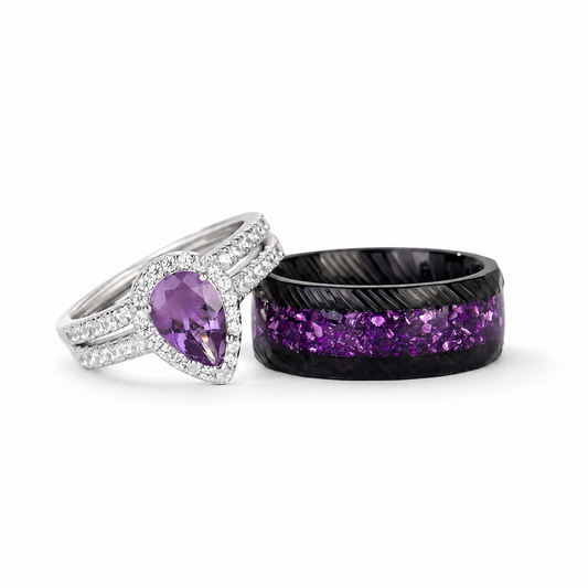 The Viara - Natural Amethyst Couple Ring Set