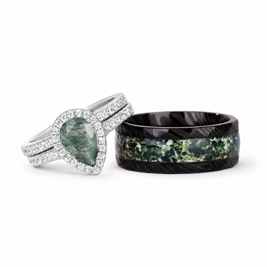 The Evermoss - Natural Moss Agate Couple Rings