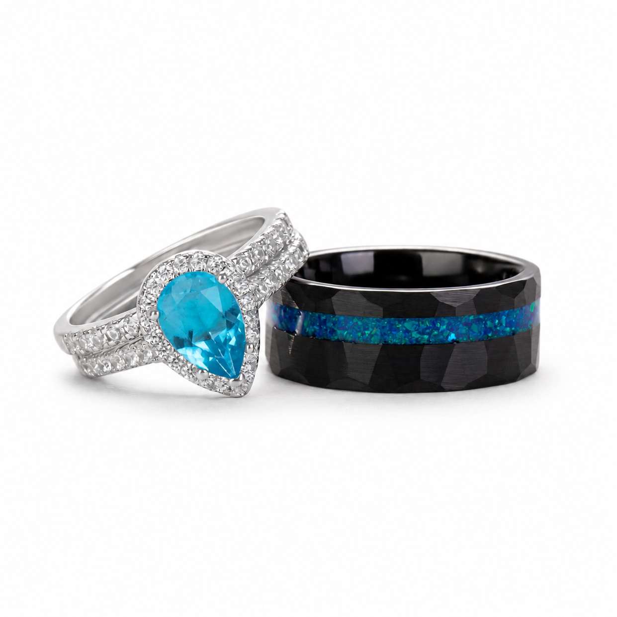 The Blunite - Swiss Blue Topaz Couple Ring Set