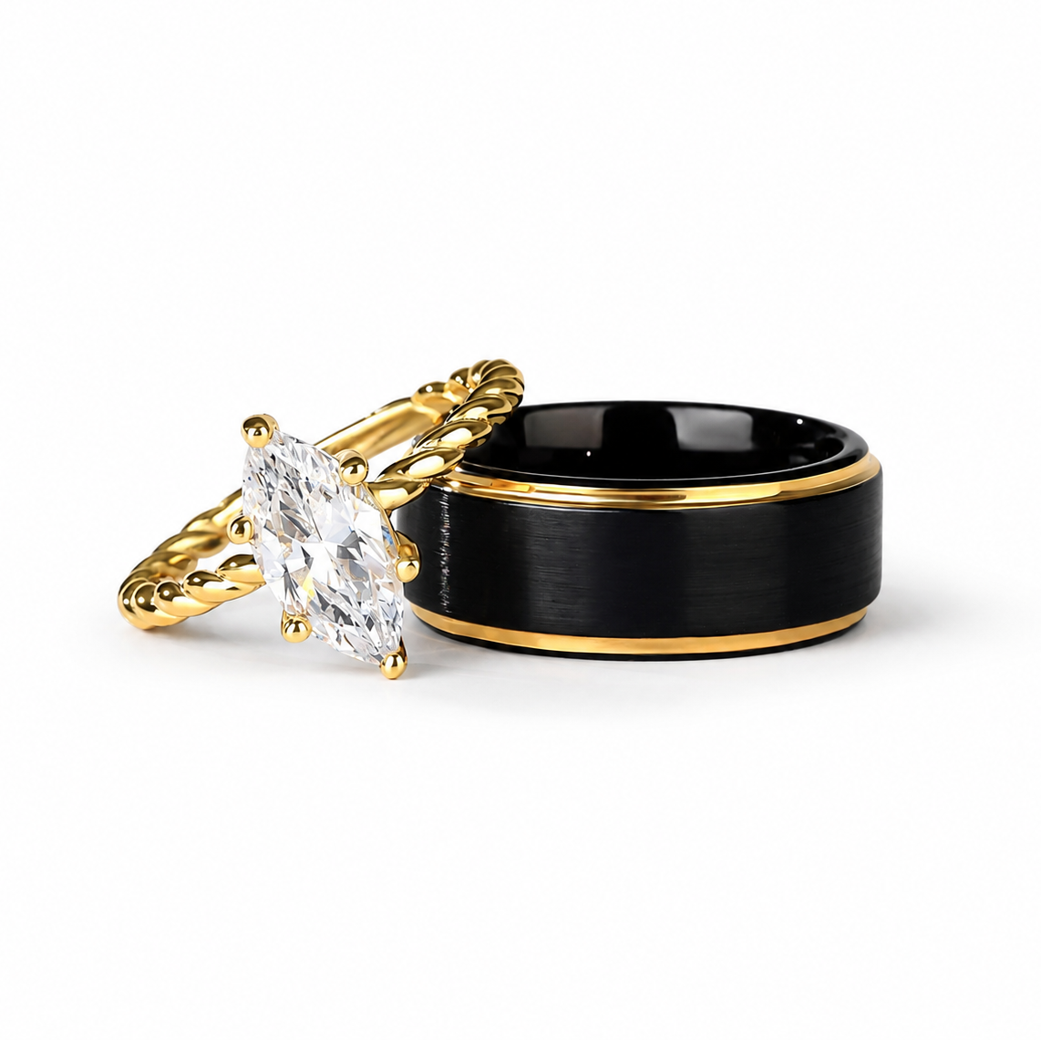 The Twisture - 1.5 Ct Marquise 18k Gold Plated/Tungsten Couple Rings