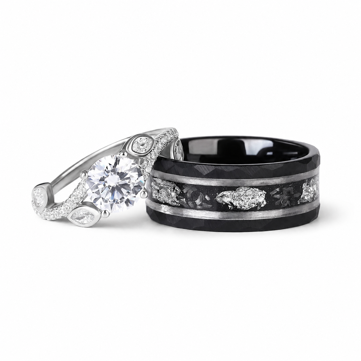 The Mirelle - Silver/Tungsten Couple Rings