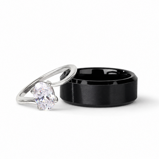 The Elowyn - Silver/Tungsten Couple Rings