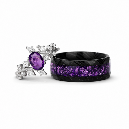 The Serenya - Natural Amethyst Couple Ring Set