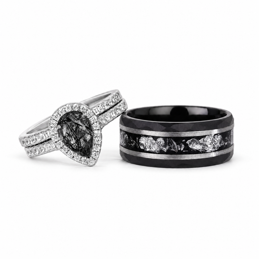 The Vesper - Natural Black Rutilated Quartz Couple Rings