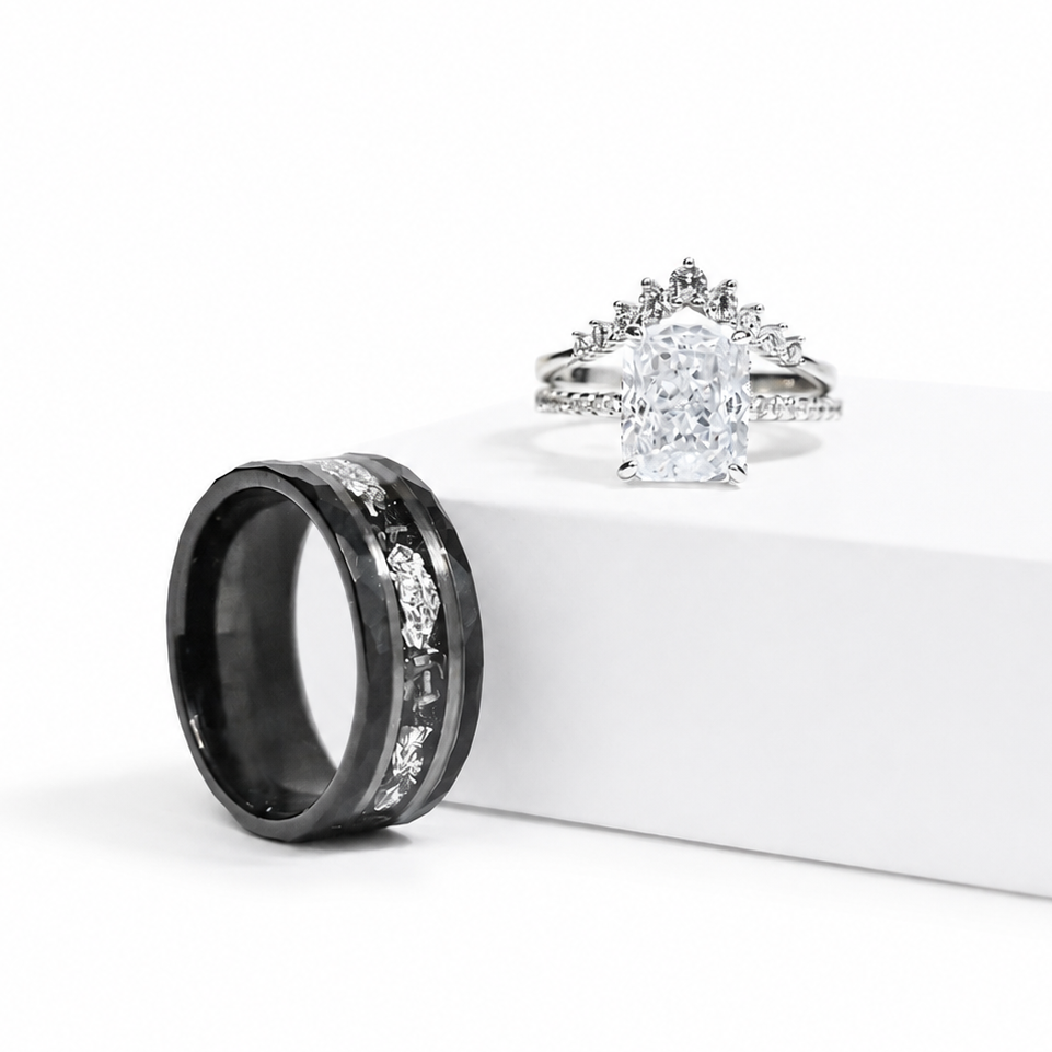 The Lunaris - Diamond & Meteorite Couple Ring Set