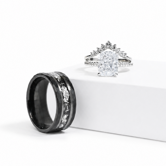 The Lunaris - Diamond & Meteorite Couple Ring Set