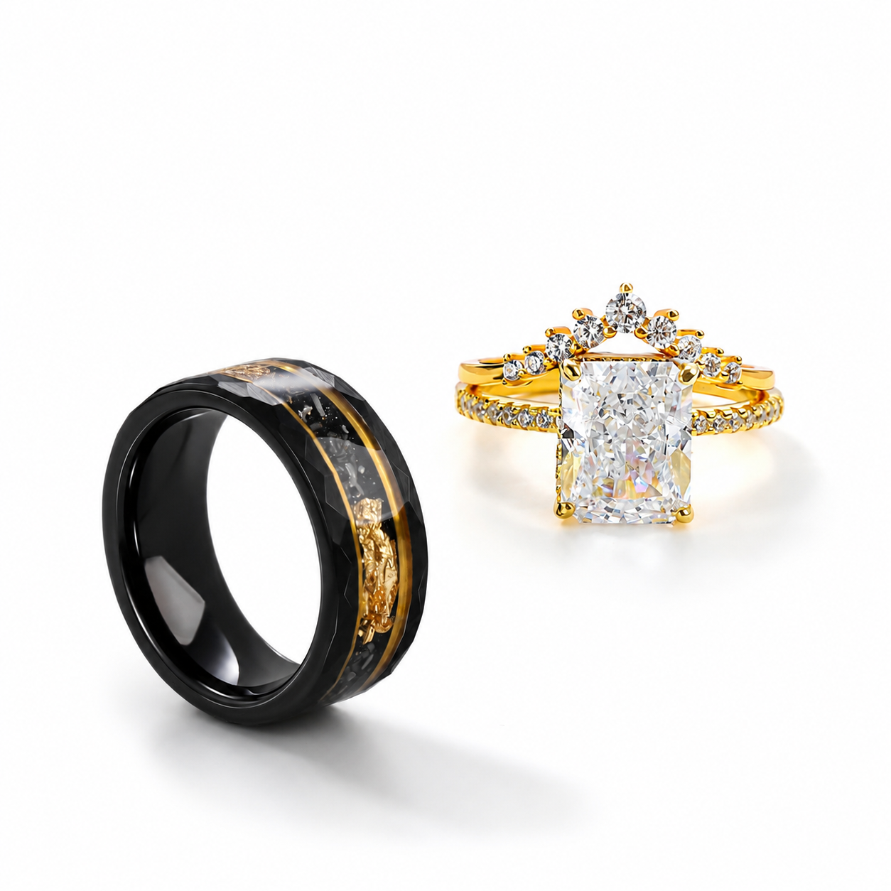 The Eldora - Diamond & Meteorite Couple Ring Set