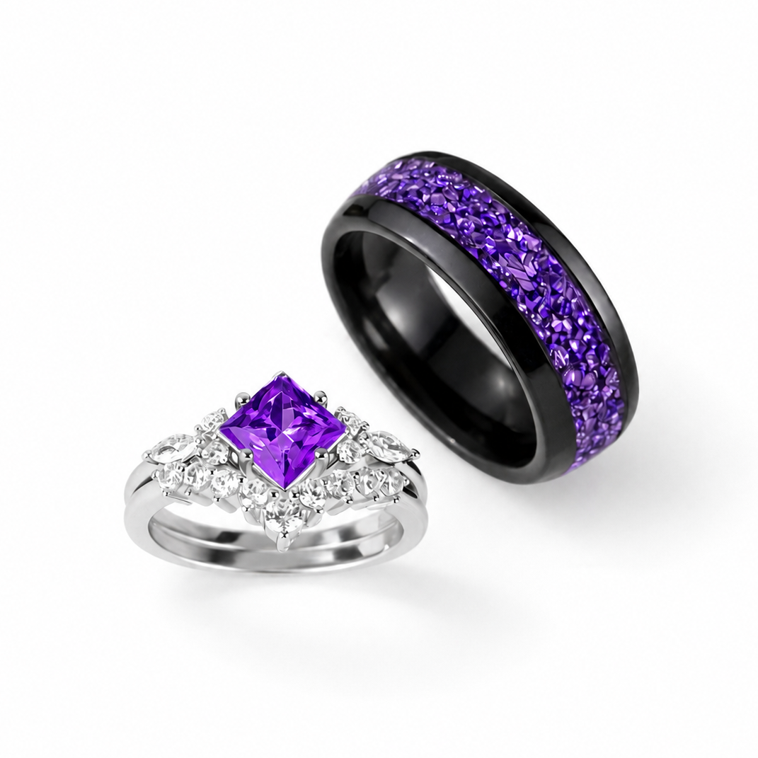 The Lumith - Natural Amethyst Couple Rings