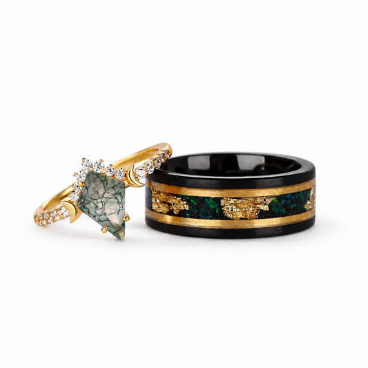 The Solora - Natural Moss Agate Ring Set