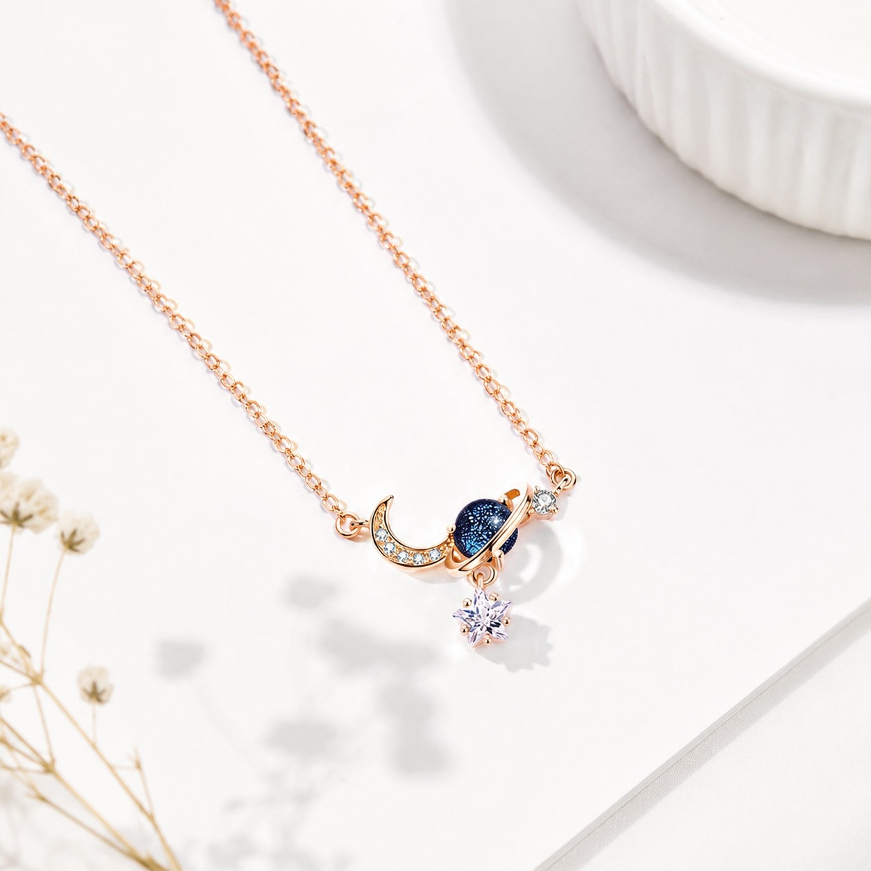 Rose Gold Moon & Star Celestial Necklace