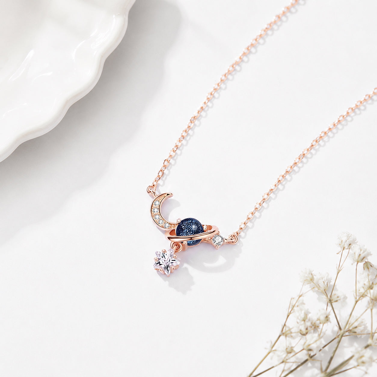 Rose Gold Moon & Star Celestial Necklace