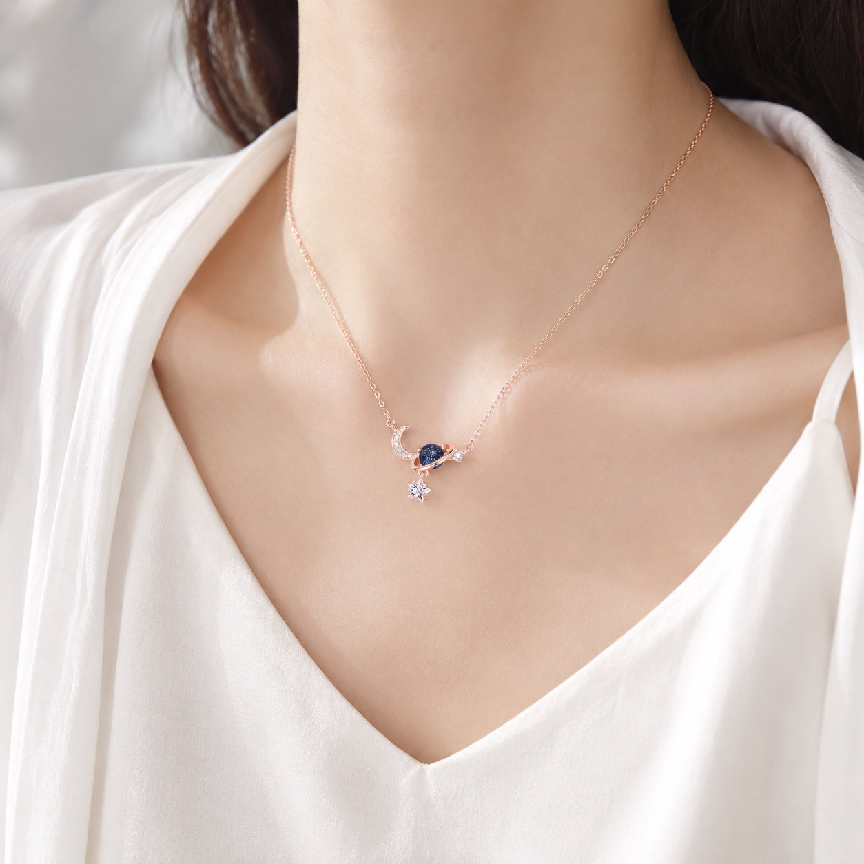 Rose Gold Moon & Star Celestial Necklace