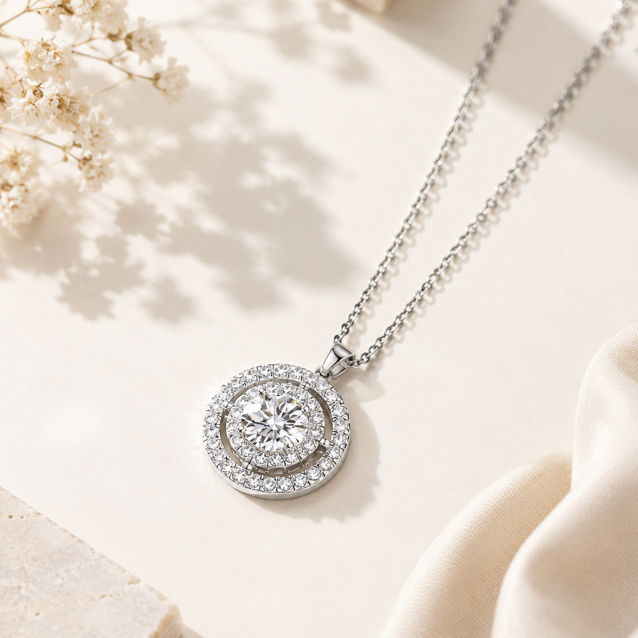 Round Cut Moissanite Women Necklace