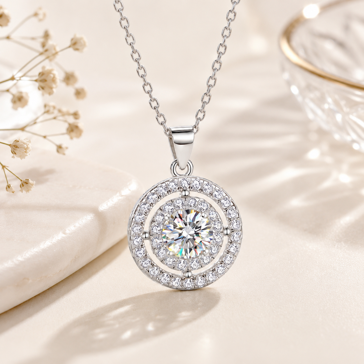 Round Cut Moissanite Women Necklace