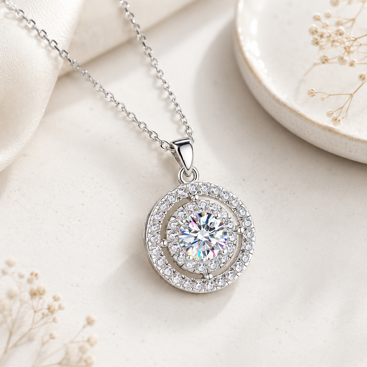Round Cut Moissanite Women Necklace