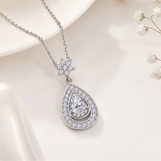 Pear Cut Simulated Diamond Women Silver Necklace