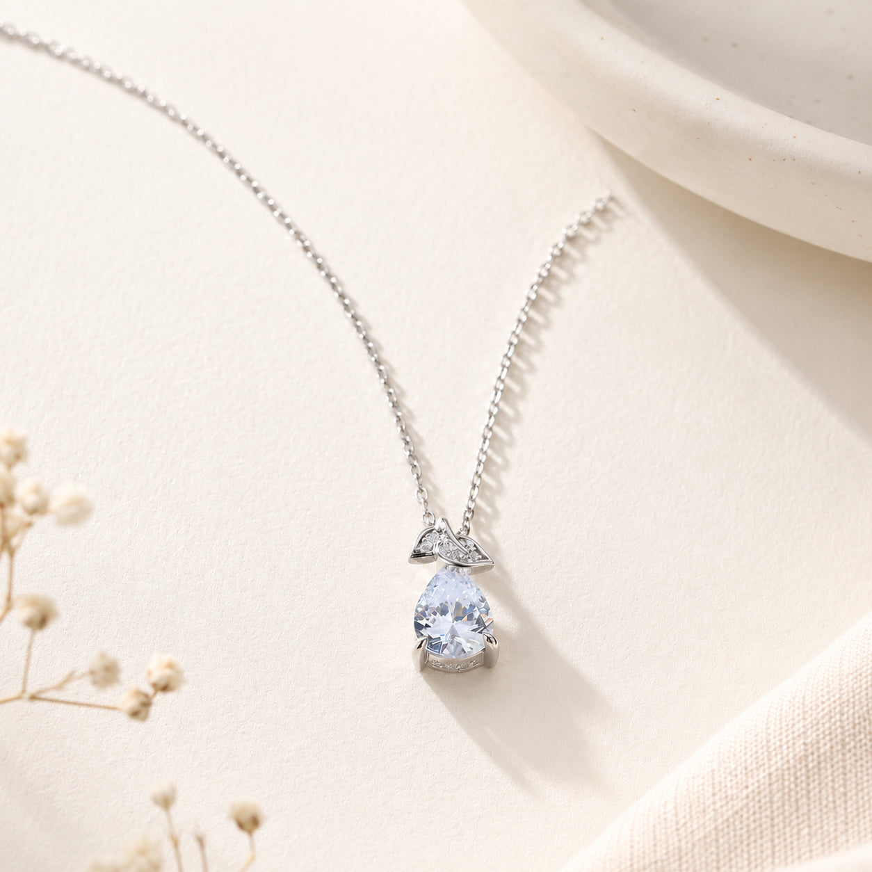 Pear Cut Simulated Diamond Wedding Necklace - 925 Silver