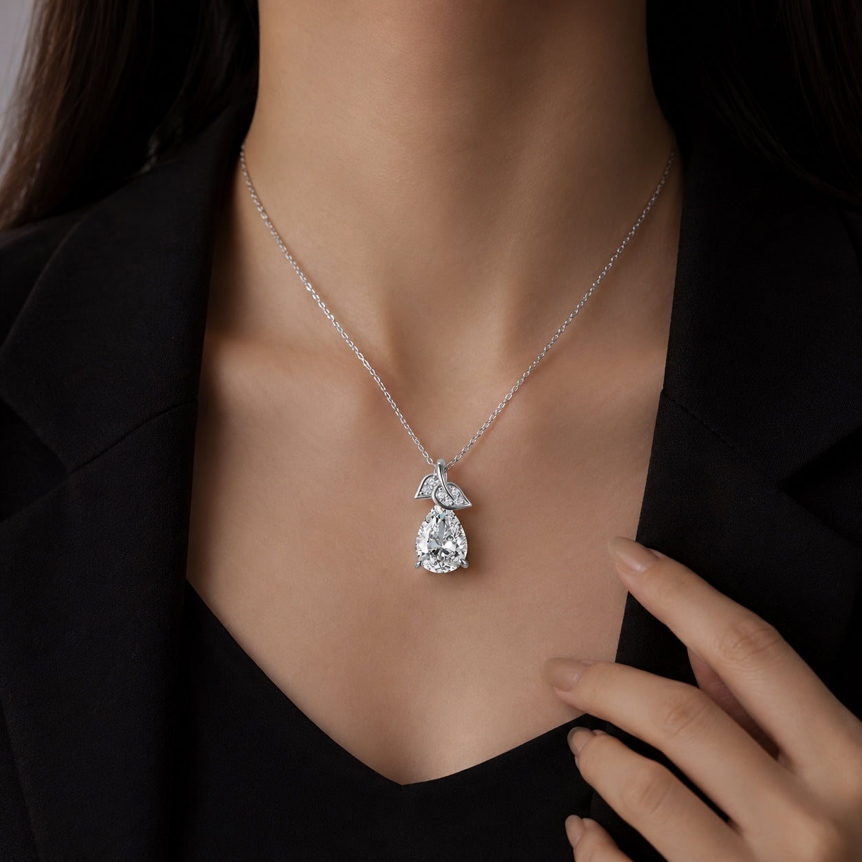 Pear Cut Simulated Diamond Wedding Necklace - 925 Silver