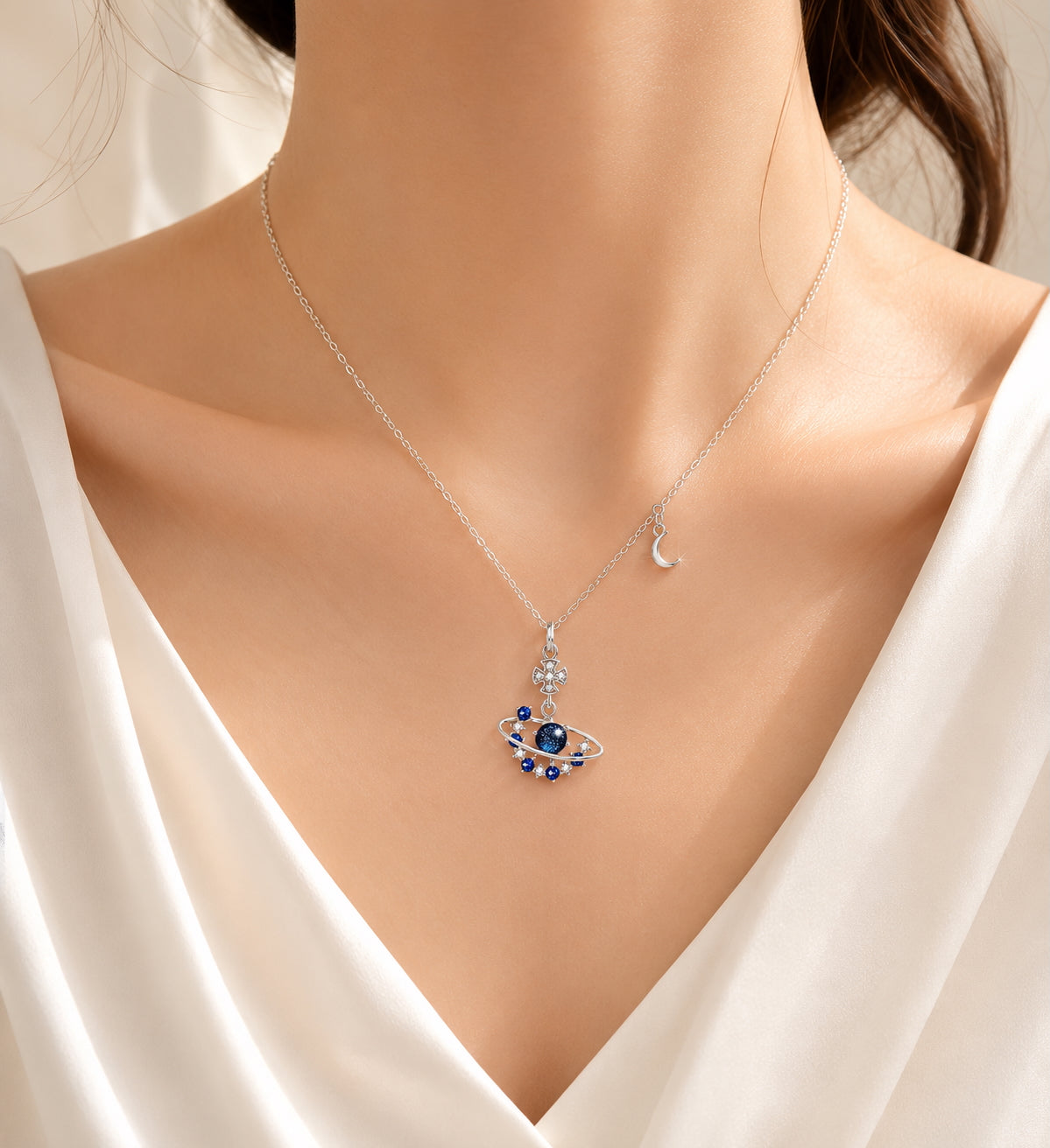 Blue Planet Galaxy Necklace - 925 Silver
