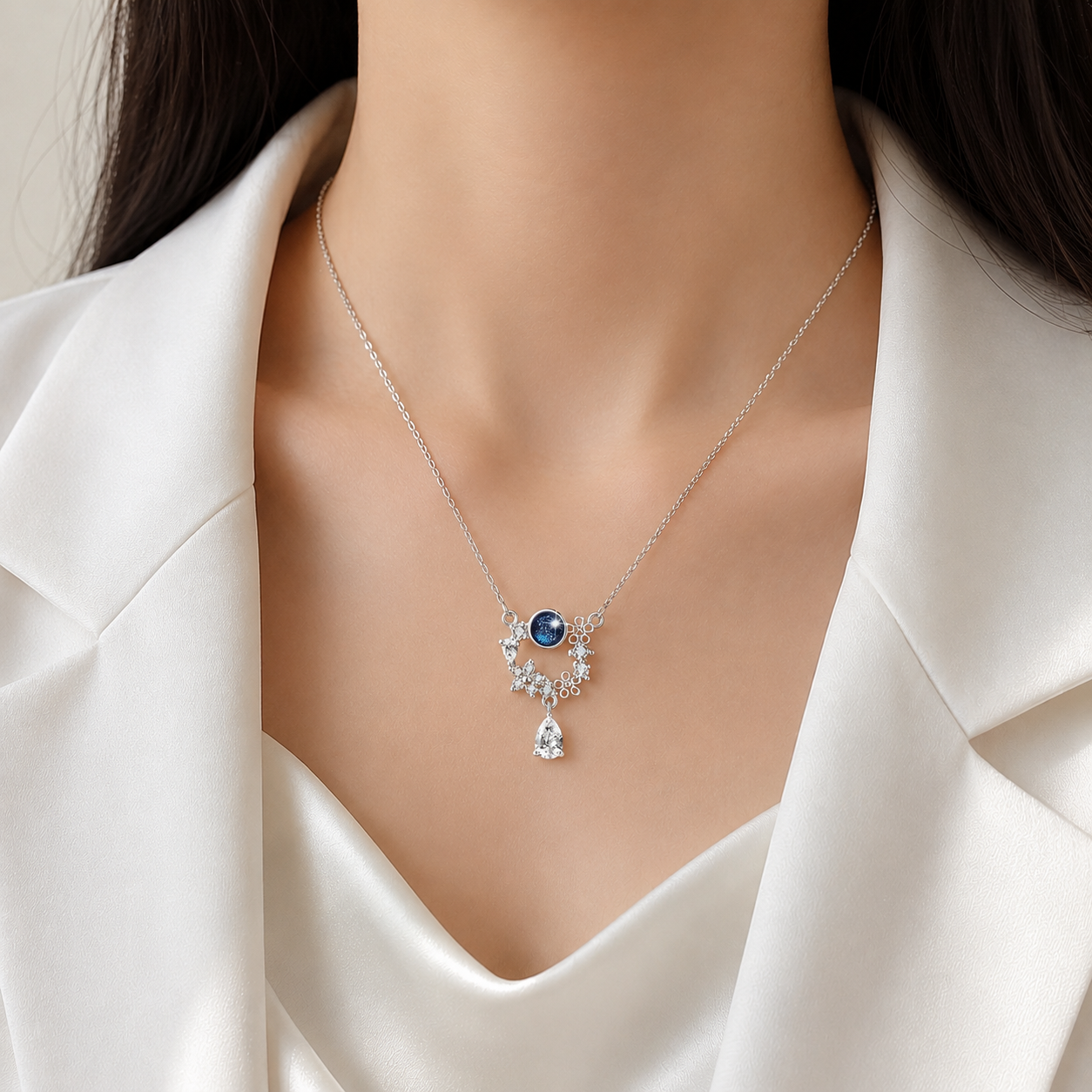 Simulated Diamonds Galaxy Charm Necklace - 925 Silver