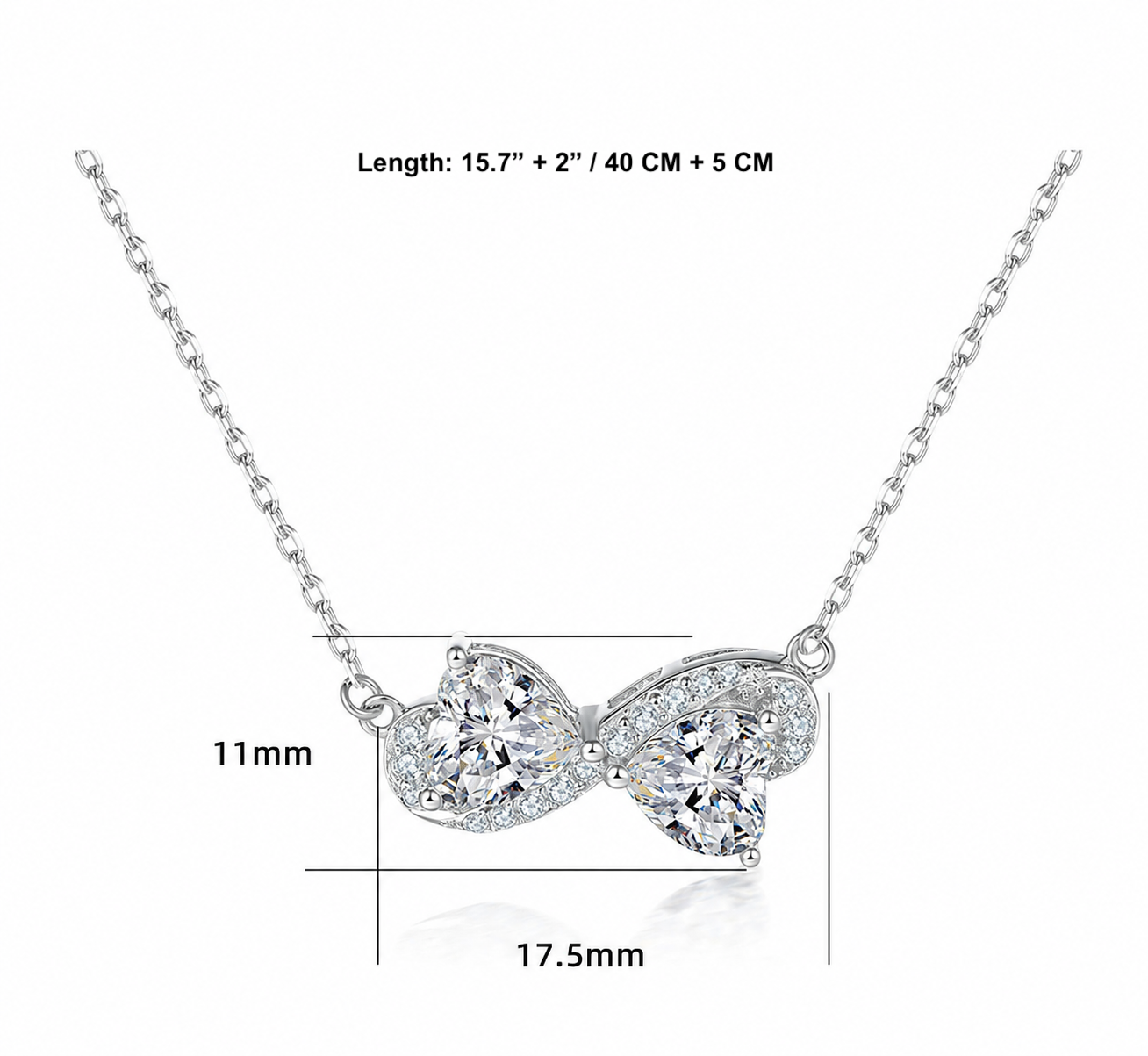 Double Heart Simulated Diamonds Silver Necklace
