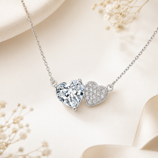 Two Hearts Simulated Diamonds Wedding Necklace