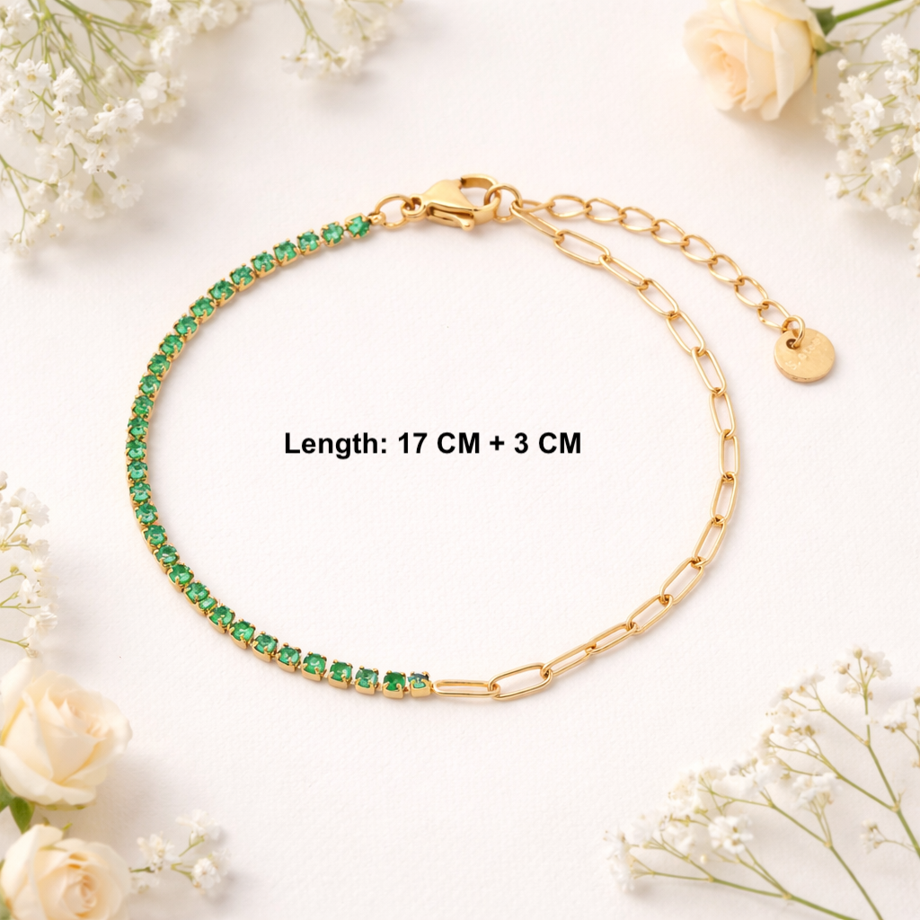 18k Gold Plated Emerald Bracelet Stack