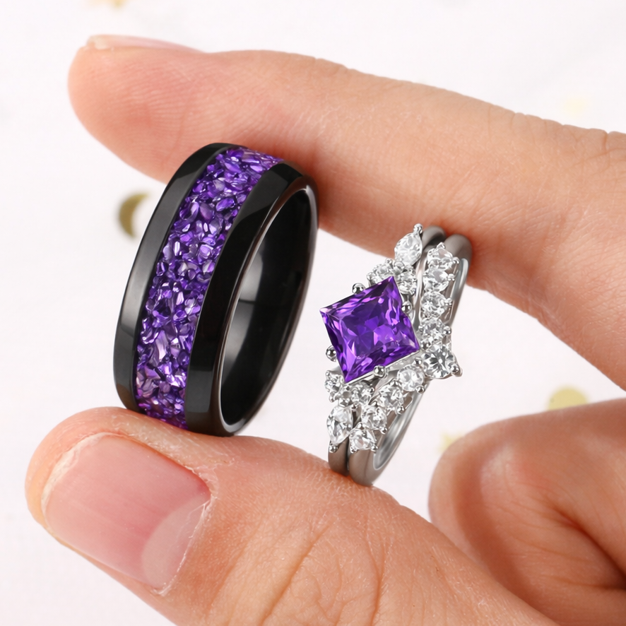 The Lumith - Natural Amethyst Couple Rings