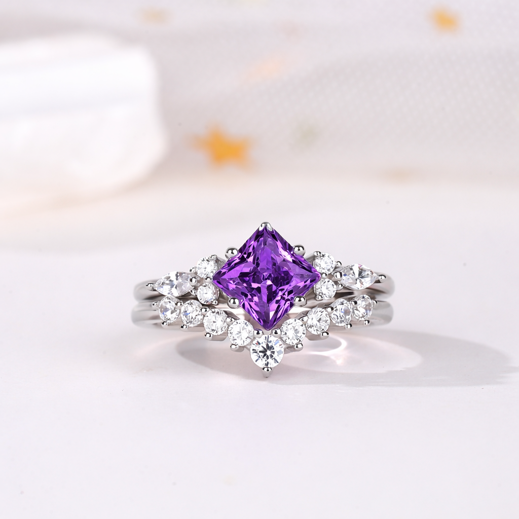 The Lumith - Natural Amethyst Couple Rings