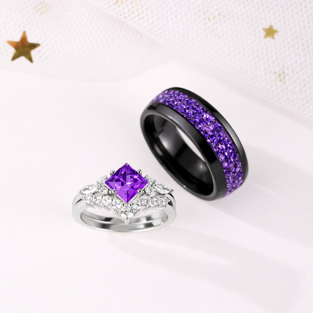 The Lumith - Natural Amethyst Couple Rings