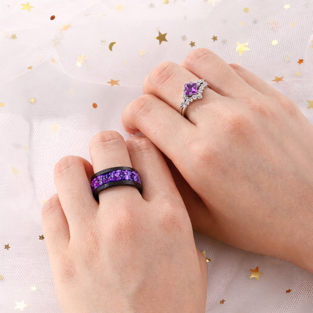 The Lumith - Natural Amethyst Couple Rings